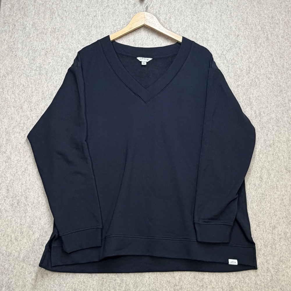 Orvis Sweatshirt Black Womens XL Athleisure Casual V-Neck Minimalist Gorpcore